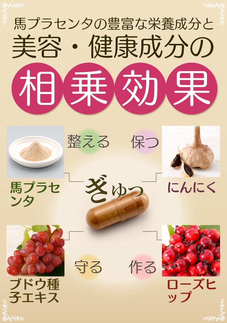 馬プラセンタの豊富な栄養成分と美容・健康成分の相乗効果
